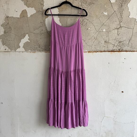 Haute Hippie Dress Ruffle Tiered Maxi Lavender Purple Tie Back Boho Festival L - Picture 1 of 7